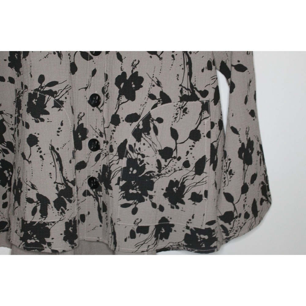 Habitat Floral Splatter Crinkle Textured Button Up Swing Top Taupe Black Small - Picture 6 of 12